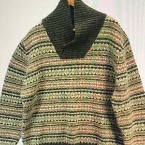 Multicolor Patterned Sweater with High Collar